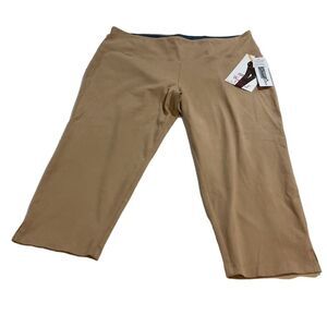 Women with Control Capri Yoga Pants Beige Stretch Knit Leggings Pockets​​